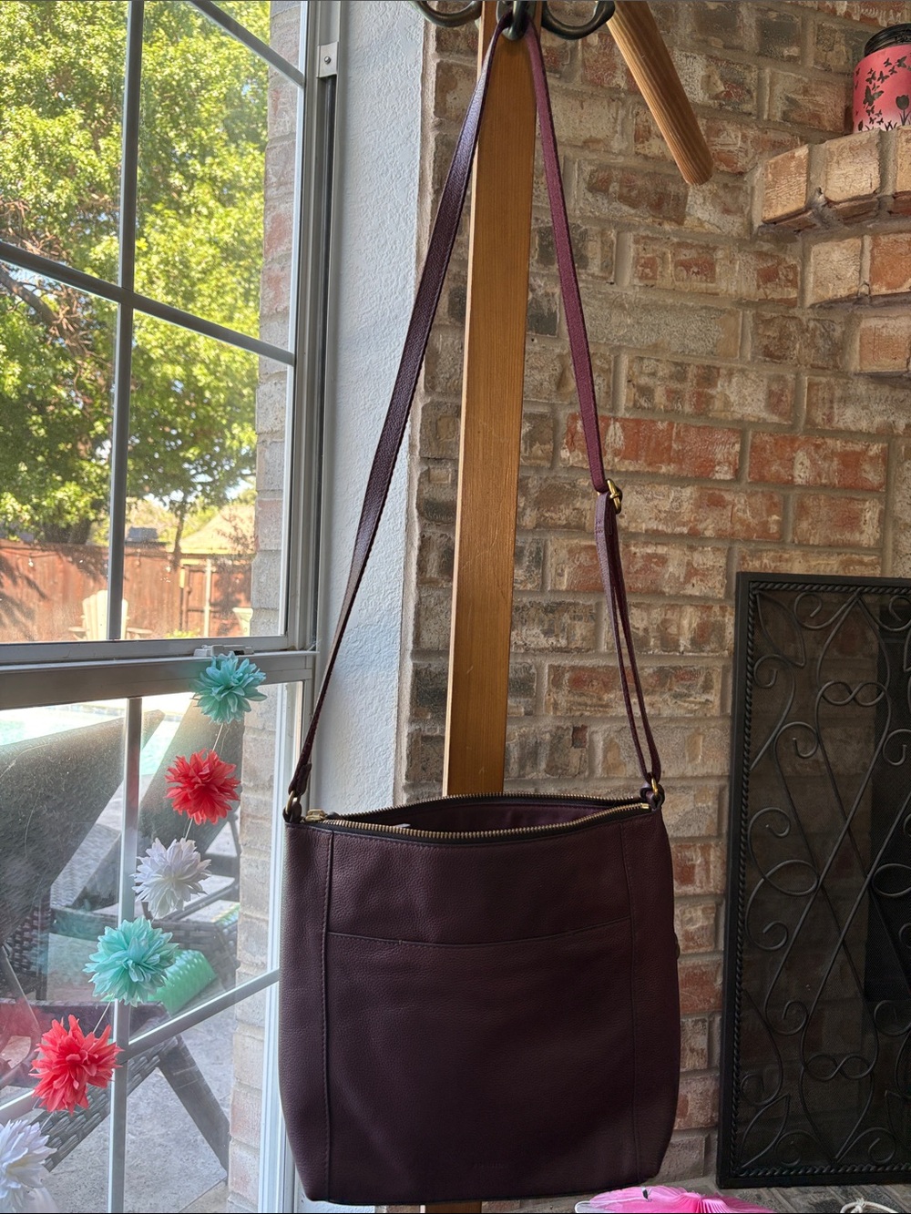 Fossil Plum Leather Crossbody Bag